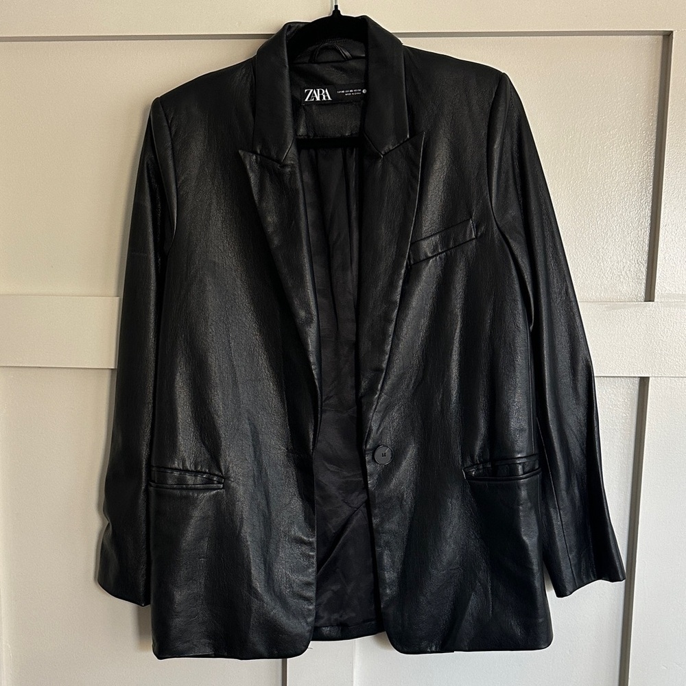 Zara Faux Leather Oversized Sleek Black Jacket Blazer